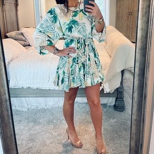 Tropical leaf print dress